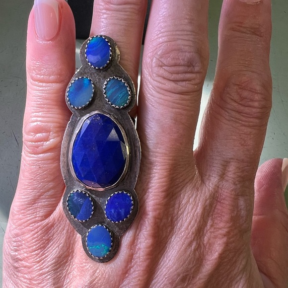 ๐๐ Elegant Blue lapis and opal Gemstone Ring - Picture 8 of 10